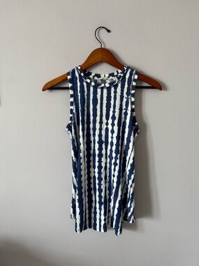 Athleta Navy and White Tie-Dye Stripe Tank